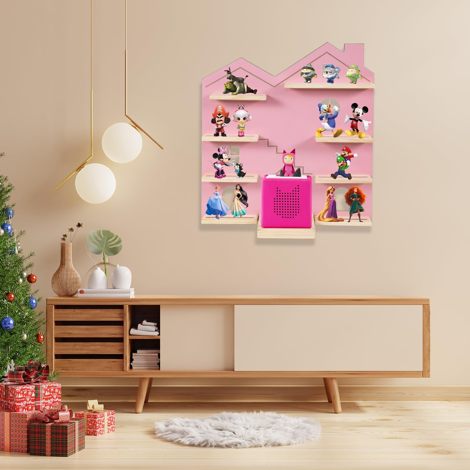 YUXSM Large Tonie Shelf House for Toniebox,Magnetic Wooden Floating Shelves Compatible with Tonie Accessories, Characters & Figures, Display Collection?Pink L?