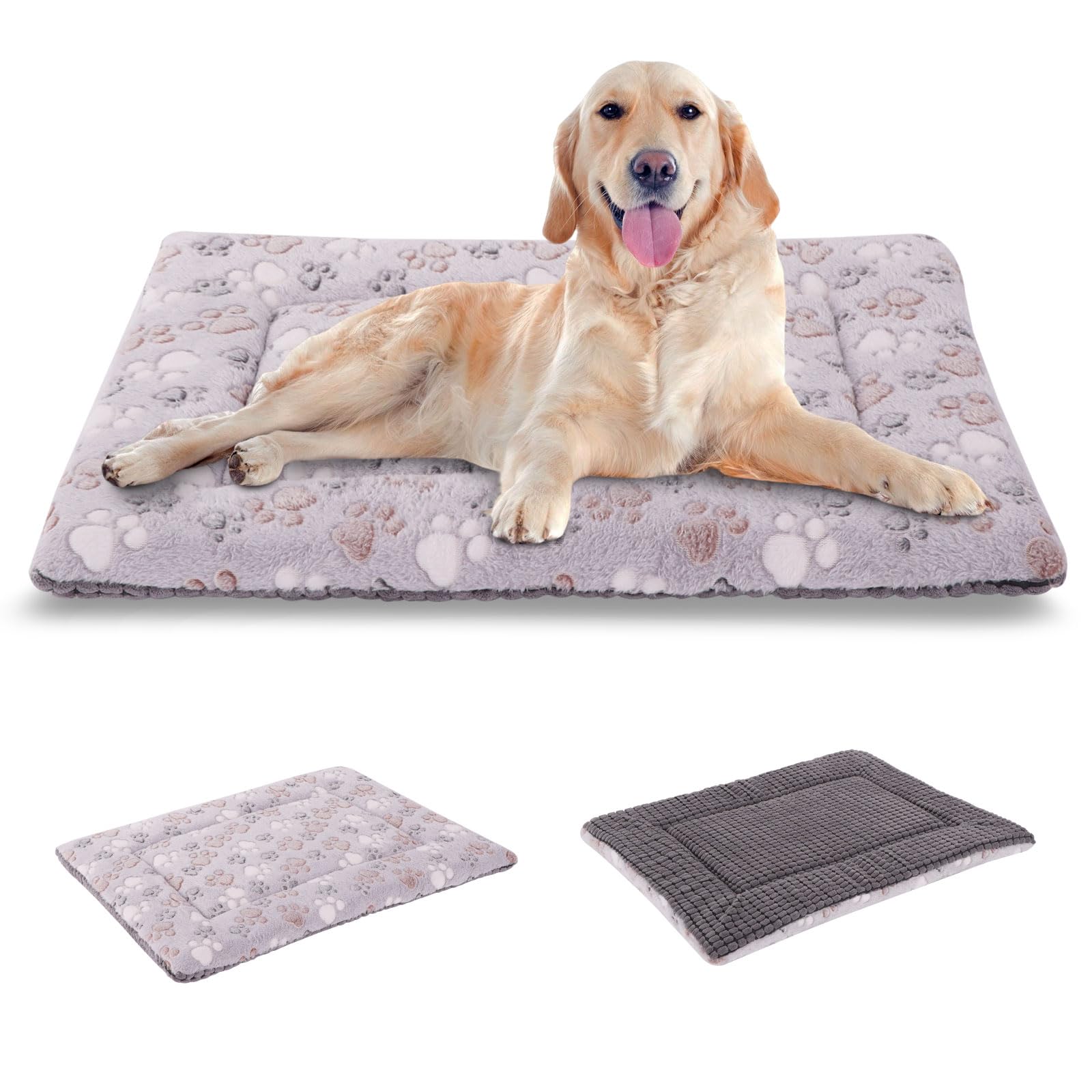 BVAGSS Cuscino per Cane Reversibile, Ultra Morbido Materassino Lavabile per cani, Ortopedico Letto per cani Cuscino Cane Memory Foam Suave y Cálido XH079 (106x71x4cm,Grey Paw)