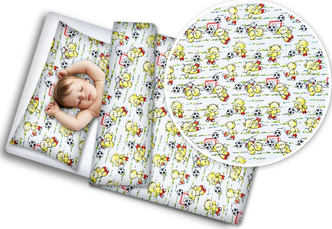 Babymam Baby 2Pc Bedding Set 100% Cotton Pillow Case Duvet Cover 135x100cm (Football Teddy Bear)