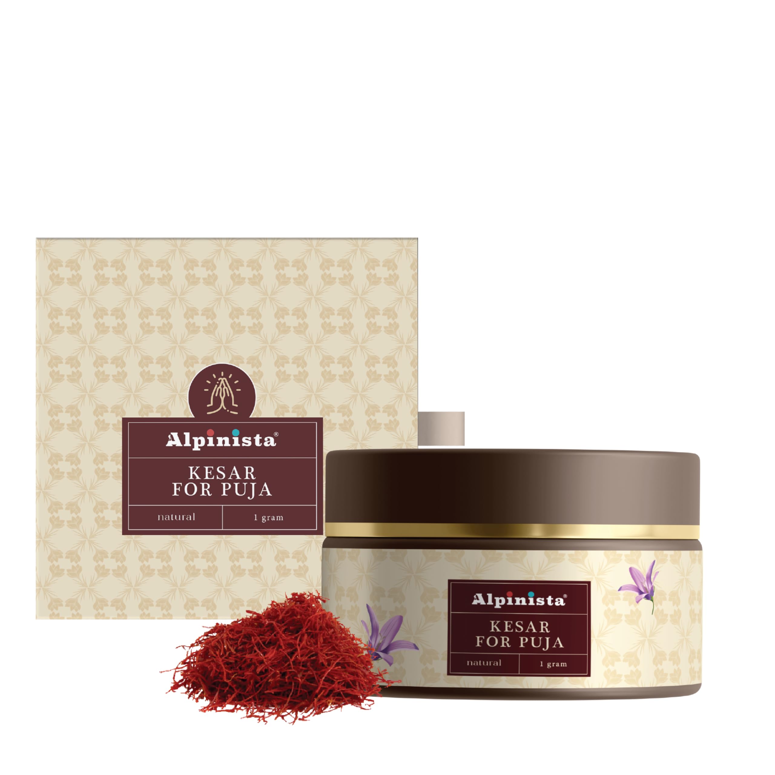 Alpinista Kesar for Pooja – 1g | Pure Kashmiri Saffron Threads | Ideal for Tilak, Temple Rituals, Devotional Use | Premium Gift Jar | Natural & Authentic