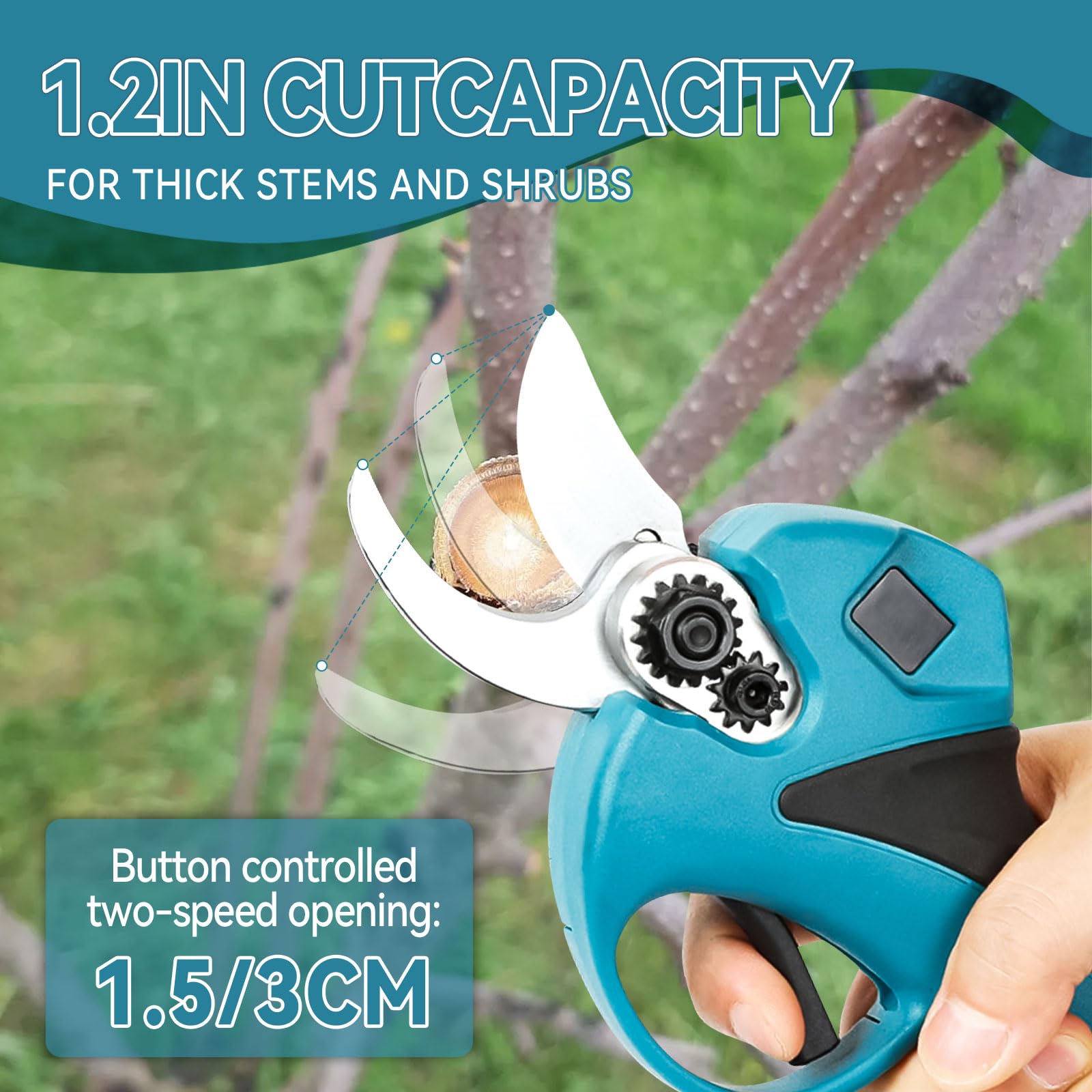 Coupe-branches électrique 2 en 1 avec batterie, 70 mm, avec 2 piles de 3000 mAh, rallonge de 2 m, moteur sans balais pour élagage d'arbres, coupe-branches
