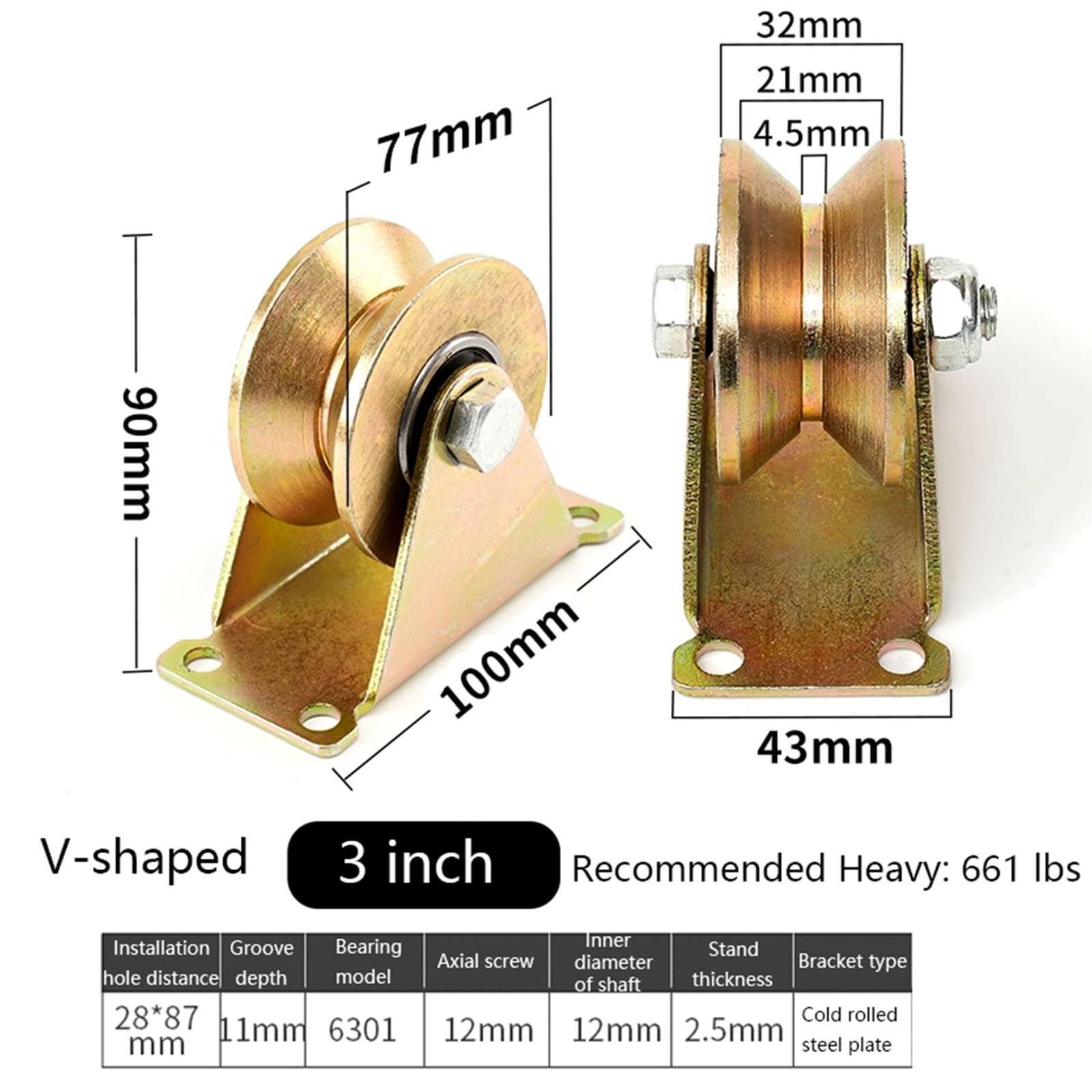 LHX 2-inch Pulley Track Wheel V-Shaped Groove Wheel Heavy-Duty Small Wheels for Inverted V-Shaped Track Roll Doors 4 Per Pack(3 inch)