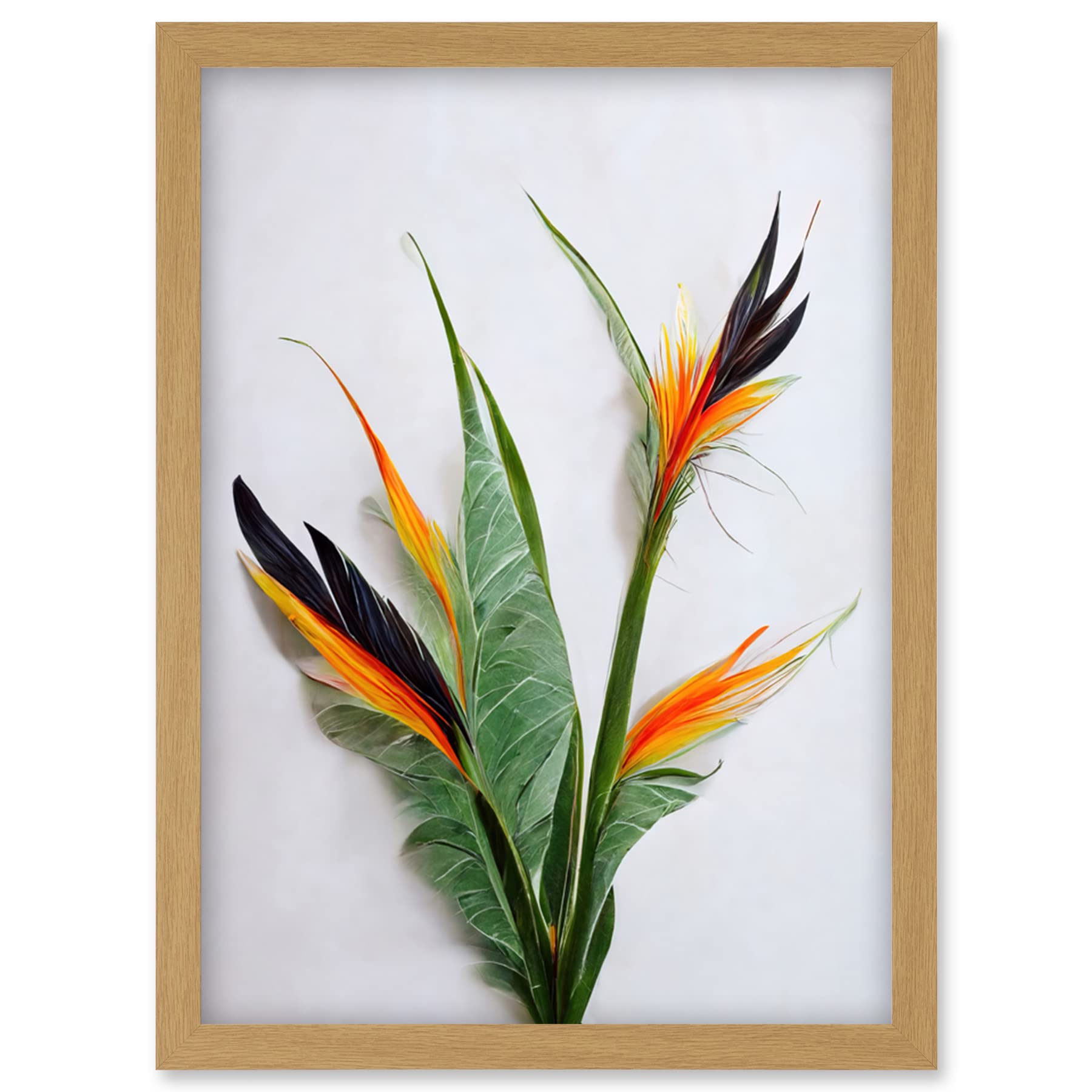 Bird of Paradise Stem Leaves Flowers Tropical Plant Botanical Artwork Framed Wall Art Print A4