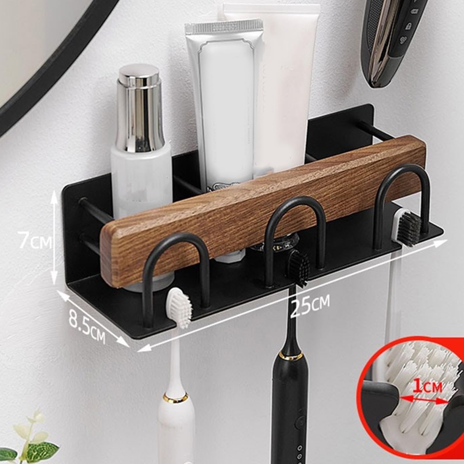 Soporte de pared para cepillo de dientes eléctrico de madera y aluminio para decoración de baño y hogar