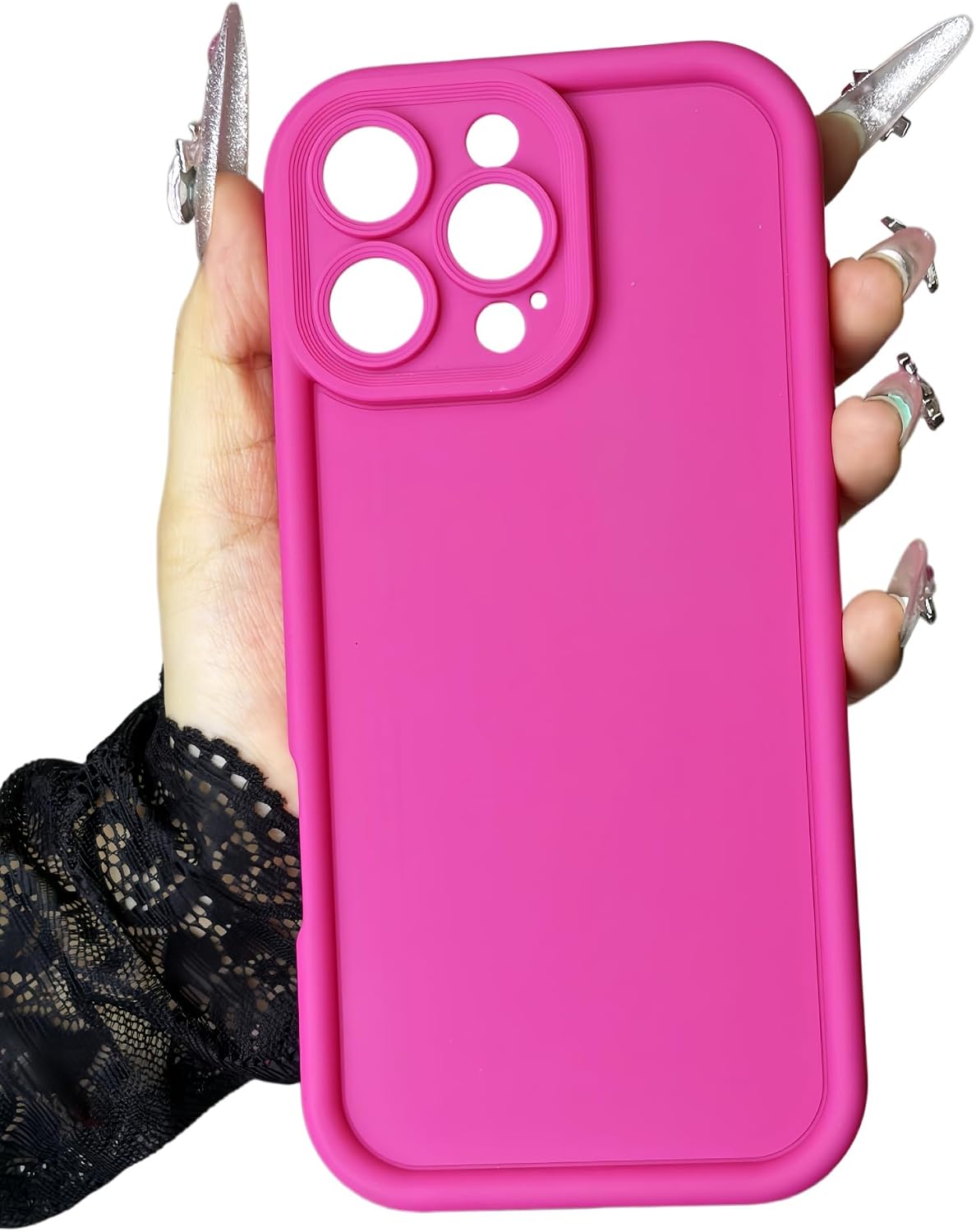 Case Compatible with iPhone 14 Pro Max, Slim Soft TPU Shockproof Cover with Lens Protection, Skin-Friendly Touch, Raised Lips - Hot Pink