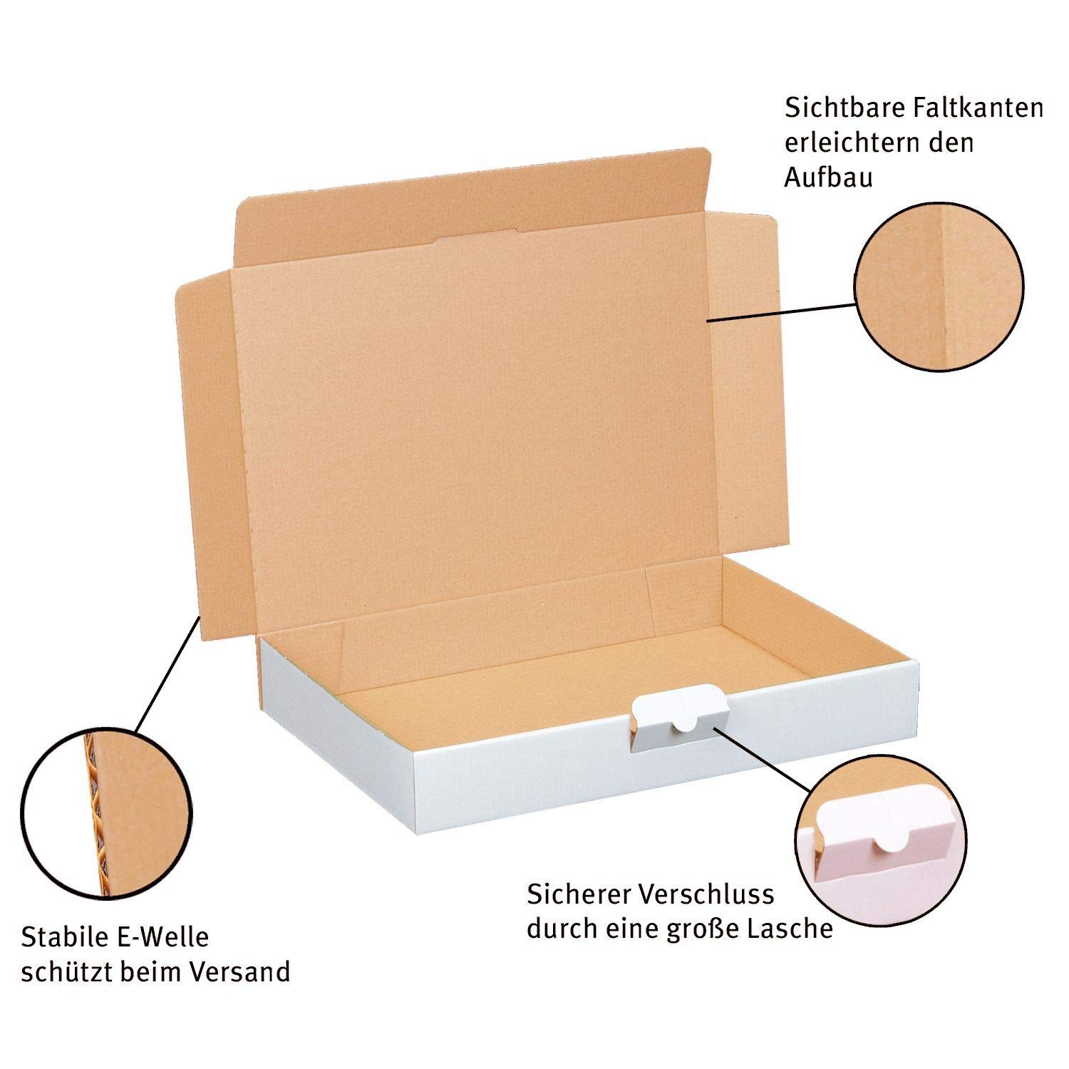 smiley pack Maxibriefkarton DIN A4 320 x 225 x 45 mm – weißer stabiler Versandkarton mit Steckverschluss, passend für DHL Maxibrief, Warensendung & Büchersendung (25 Stück)
