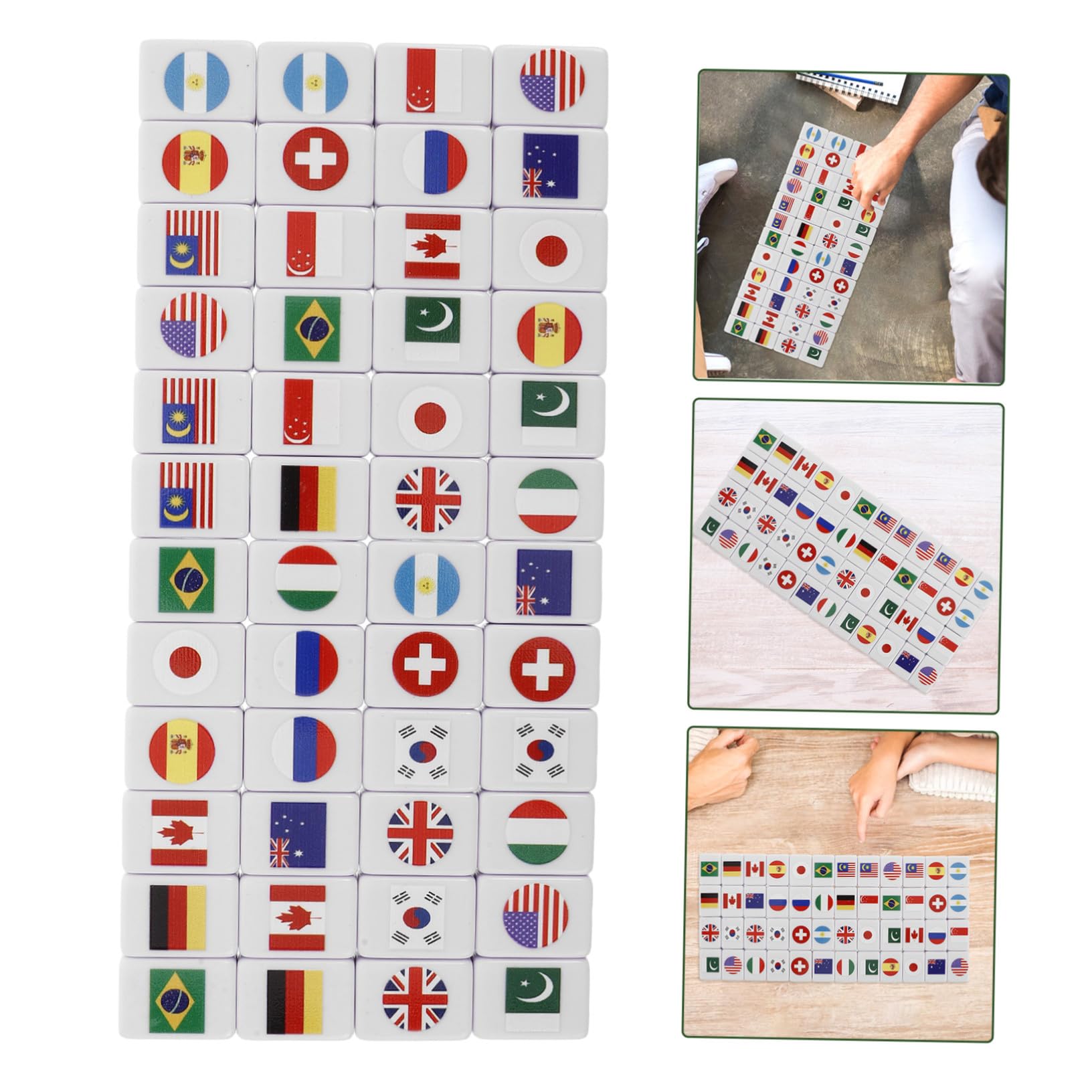 Hohopeti 48 Stück Mahjong Spielset für Erwachsene und Kinder Langlebige Kunststoff Mahjong Steine mit Nationalflaggen Design Vielseitig für Picknick und Familienspiele