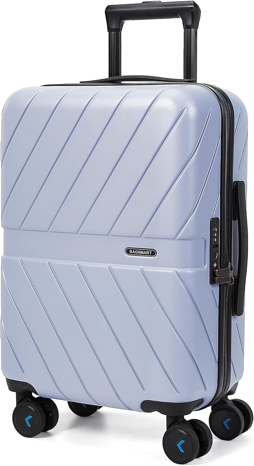 BAGSMART Carry On Luggage 22x14x9 Airline Approved, 20 Inch Lightweight Carry On Suitcase, Hard Shell Luggage with Spinner Wheels, 20 Inch Rolling Suitcases, Purple Carry-On 20-Inch Lilac Purple