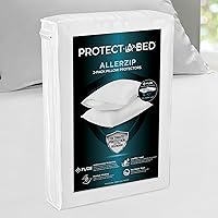 Protect-A-Bed AllerZip Queen Pillow Protectors (2-Pack, 20x30") - Bed Bug/Dust Mite Proof, 100% Waterproof, Noiseless, Odor-Resistant