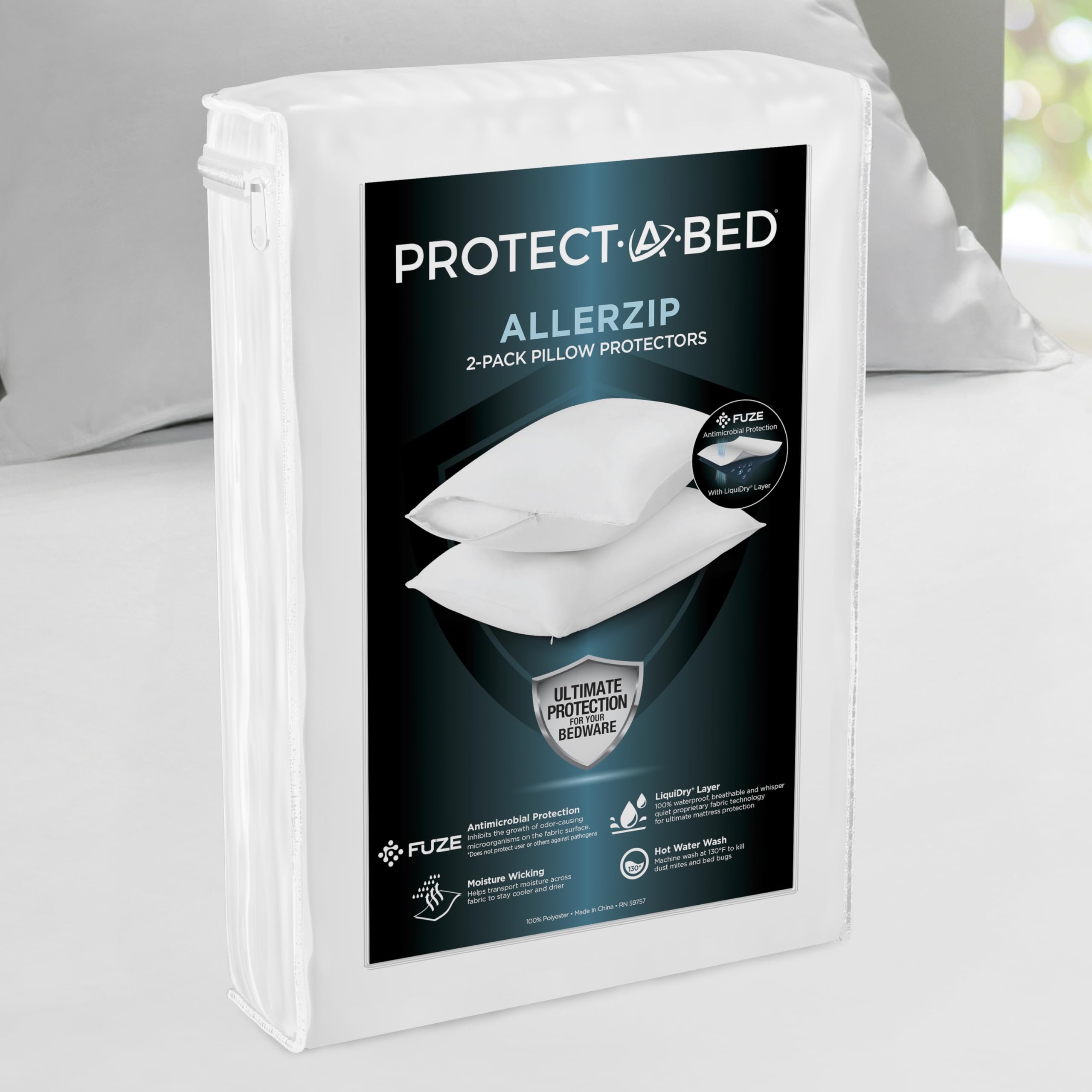 Photo 1 of Protect-A-Bed AllerZip Queen 20" x 30" Pillow Protectors (Set of 2), Bed Bug and Dust Mite Proof, Noiseless and Odor-Resistant Pillow Covers, 100% Waterproof, Machine Washable