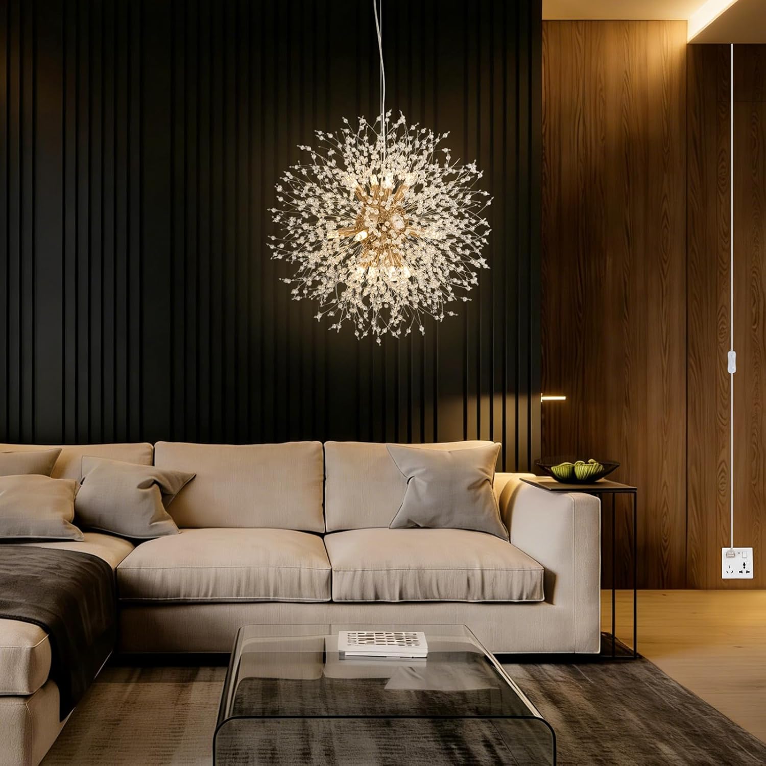 12-Light Plug in Crystal Chandeliers Semi Flush Mount Ceiling Light Modern Lighting Fixture for Foyer Entryway Bedroom Hallway Kitchen Bar Dining Room | Bulbs Not Included | Gold