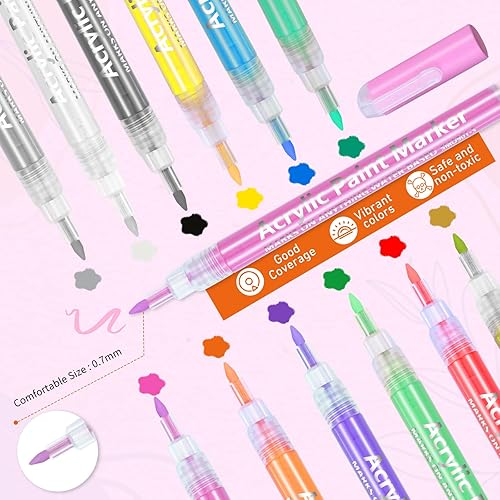 Miniatura 2 de SZJHXIN Bolígrafos de pintura acrílica para pintura de rocas, 12 colores de punta extrafina de 0.028 in, bolígrafos de pintura acrílica prémium para