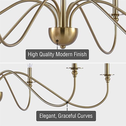 Miniatura 2 de Kira Home Archer - Candelabro moderno grande de 47 pulgadas con 6 luces + brazos curvos, altura ajustable para colgar, acabado de latón frío