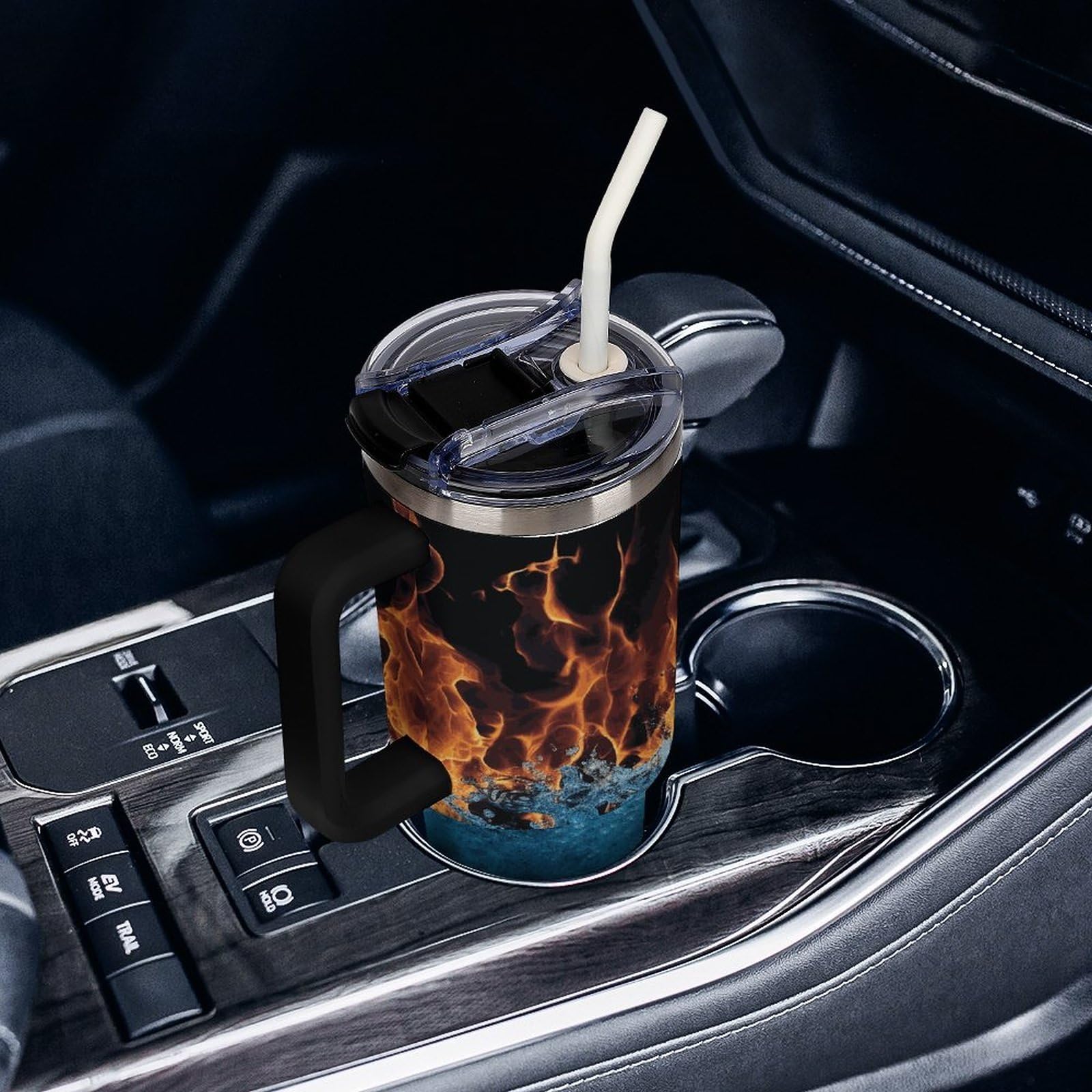 Autobecher aus 304 Edelstahl, mit Strohhalm und auslaufsicherem Deckel, großes Fassungsvermögen, vakuumisolierter Reisebecher für Auto-Becherhalter, 1,2 l
