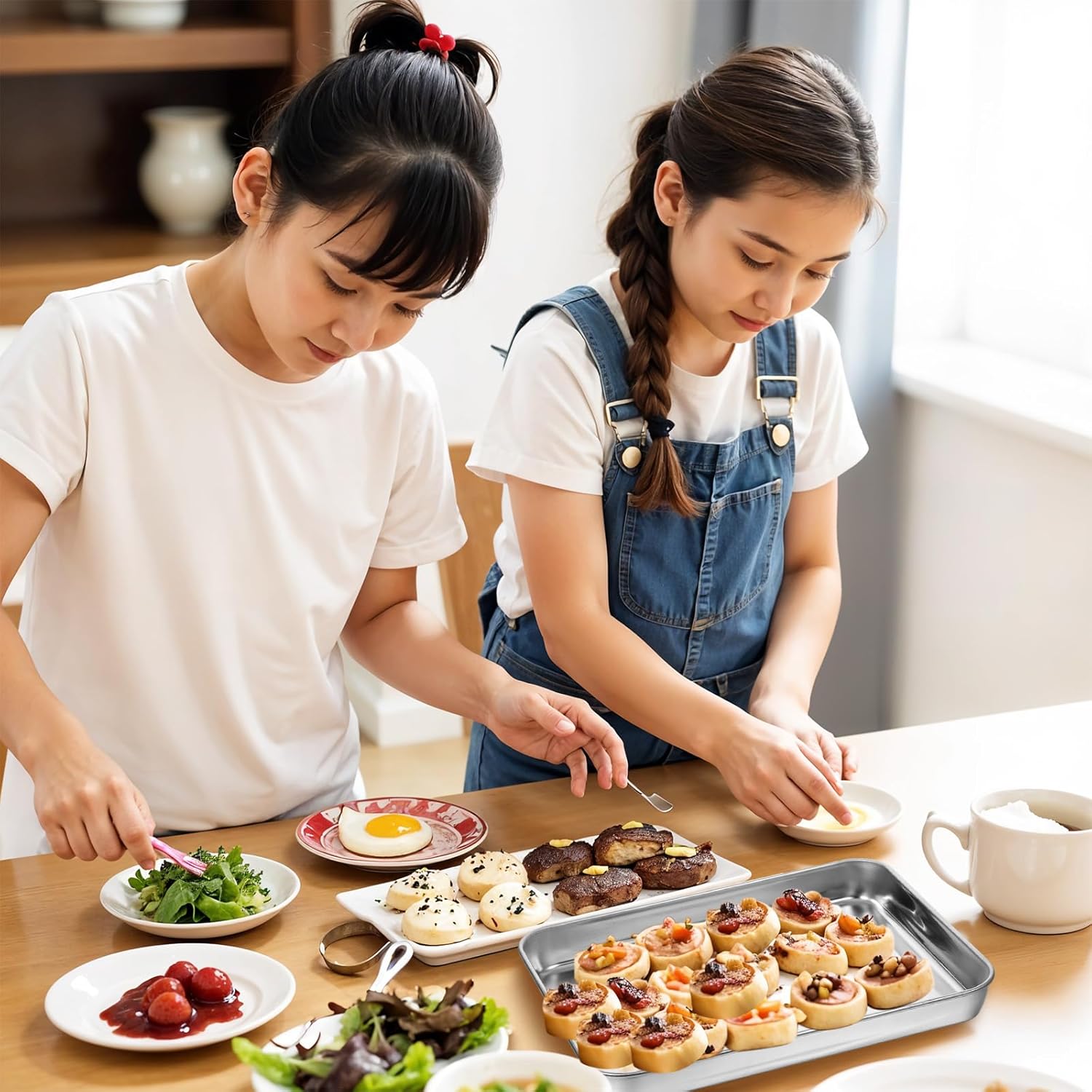 6 Pieces Baking Sheet Pan Cookie Sheet Set for Oven Stainless Steel Trays Nonstick Small Serving Tray Cake Toaster Metal Food Trays, Oven and Dishwasher Safe(10.4 x 8 x 1 Inch) - Image 7