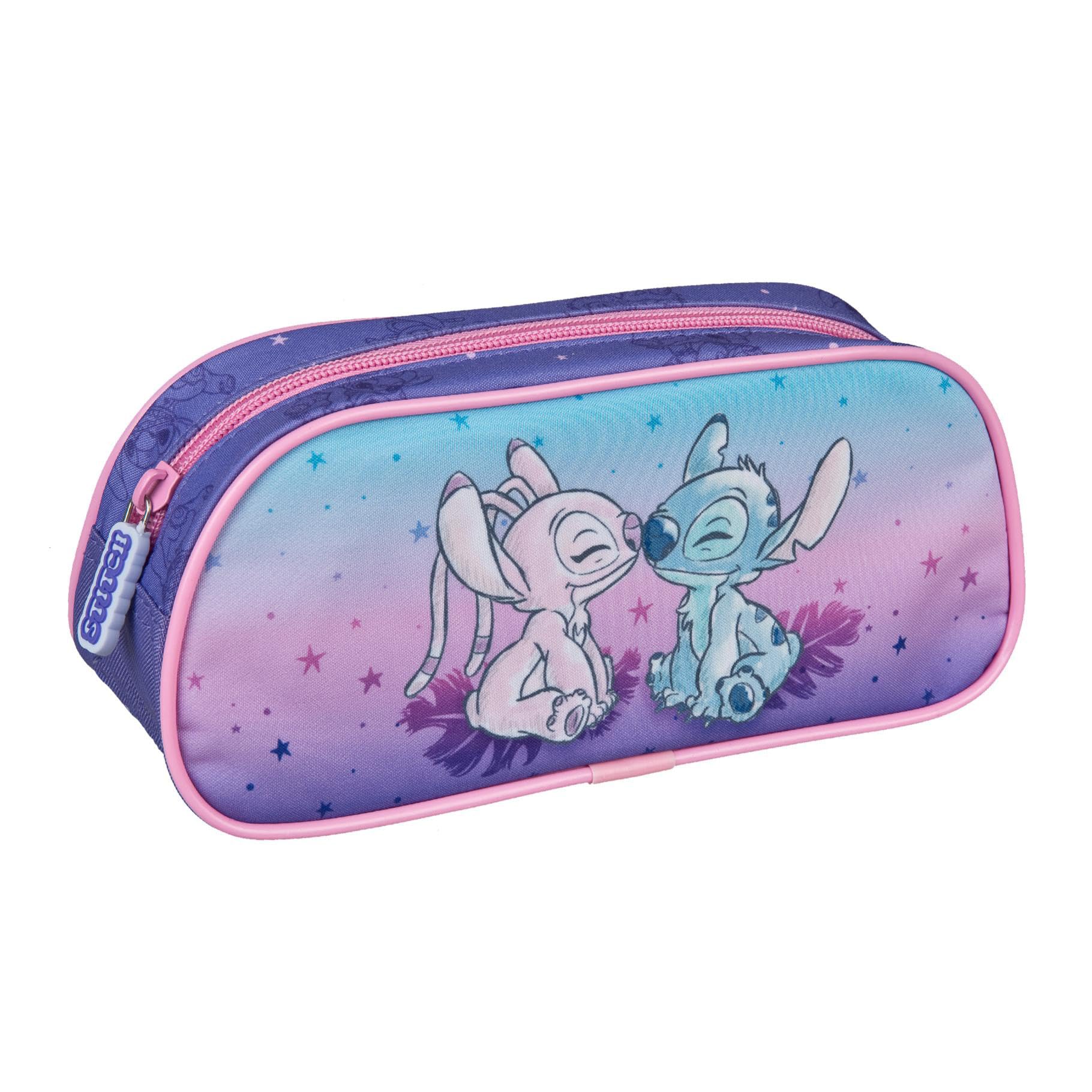 Undercover Lilo & Stitch Kids Pencil Case with Stitch and Angel Design, Purple Pink Blue, 22.5 x 9.5 x 9 cm, School