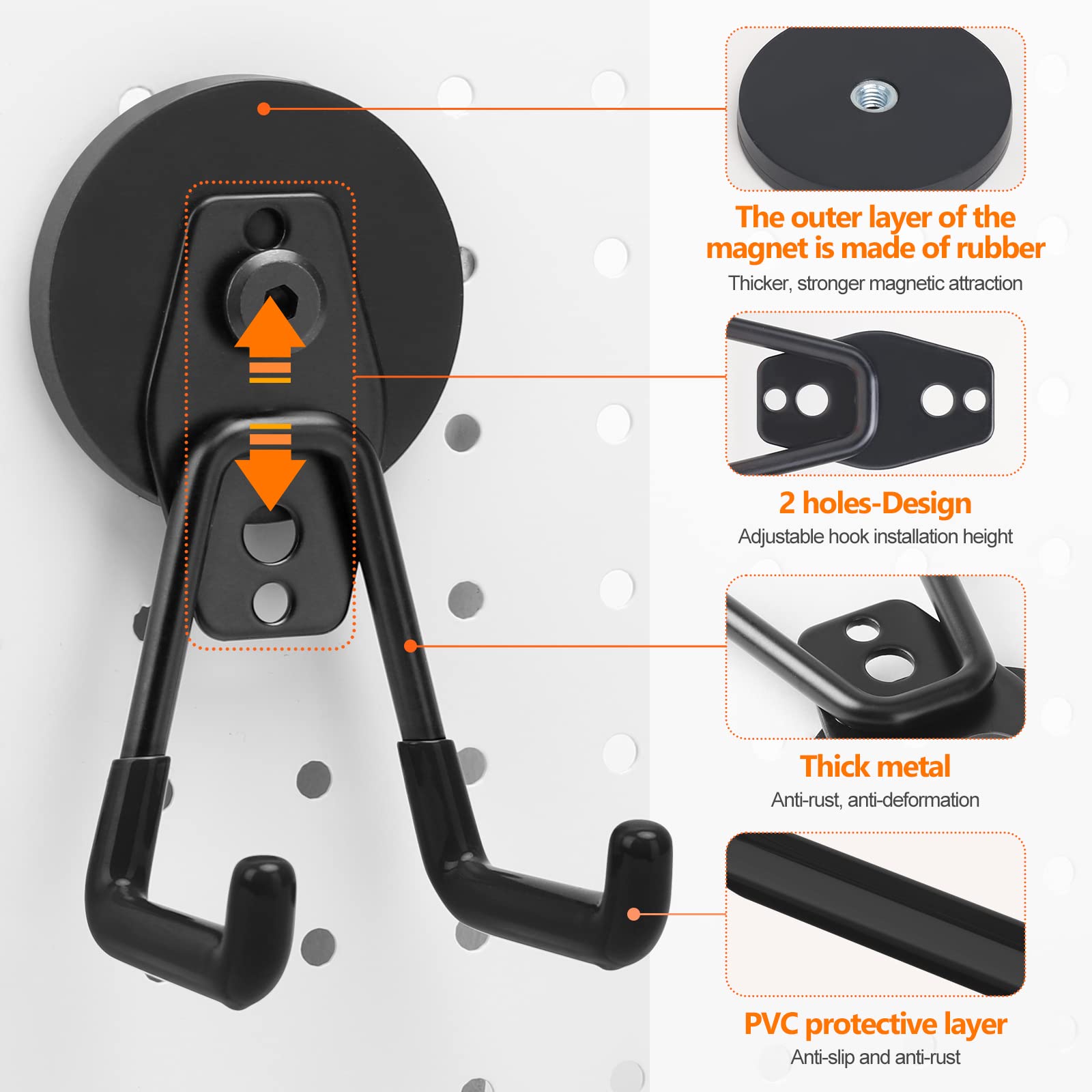 Homde 3 Packs Strong Magnetic Hooks Heavy Duty Garage Hooks Double Hooks Design, Industrial Hooks for Hanging, Utility Magnetic Hanger for Toolbox, Hammer, Garden Tools, Drills, Black