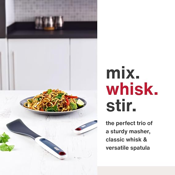 Zyliss Mini Masher & Scoop, Mini Whisk & Does It All Spatula | Mini Food Masher, Small Whisk and Silicone Spatula Set, Dishwasher-Safe, 3-Piece