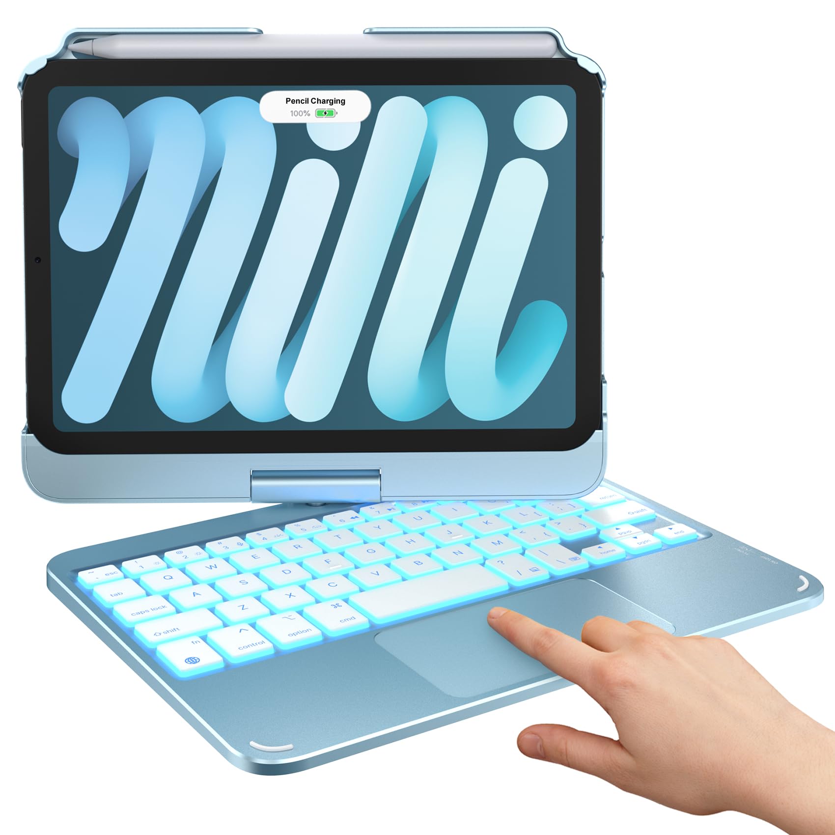 typecase Keyboard Case for iPad mini 7 (2024) & Mini 6 (2021) - Wireless Case with Keyboard for iPad mini 7th 6th Generation 8.3" - 10 Colors Backlit Keyboard Cover with Trackpad - Light Blue