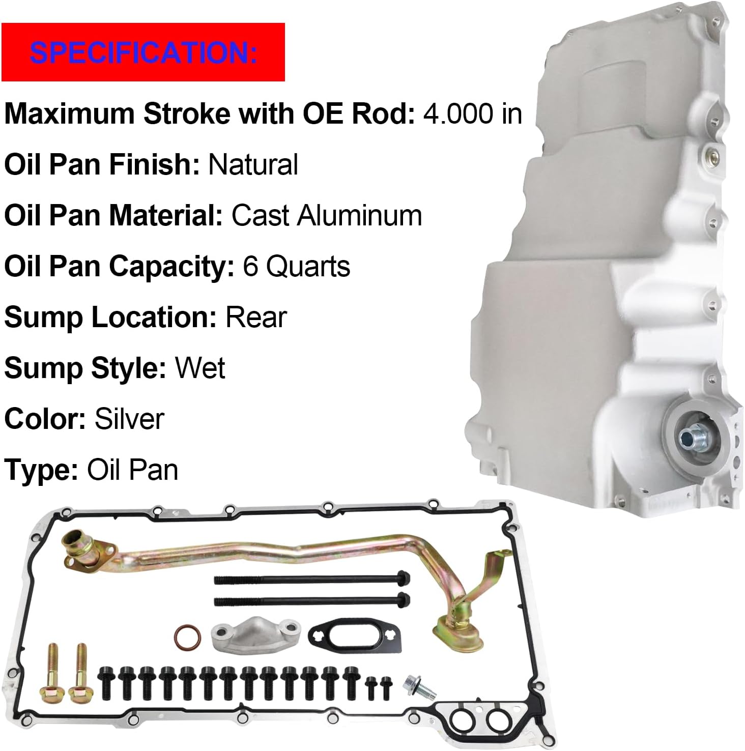 SMMS 302-3 GM LS LSX LS1 LS2 Swap Retrofit Oil Pan for Camaro Firebird Mustang G-Body A-Body, 6.2L 6.0L 5.3L 4.8L Retro-Fit Oil Pan Kit, Silver