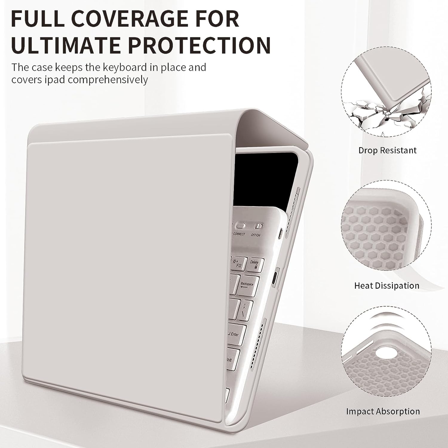 KENKE Keyboard Case for iPad 9th/8th/7th Generation 10.2 Inch 2021/2020/2019, Soft TPU Back Stand Cover Smart Case with Pencil Holder, Magnetically Detachable Wireless Bluetooth Keyboard, Gray White