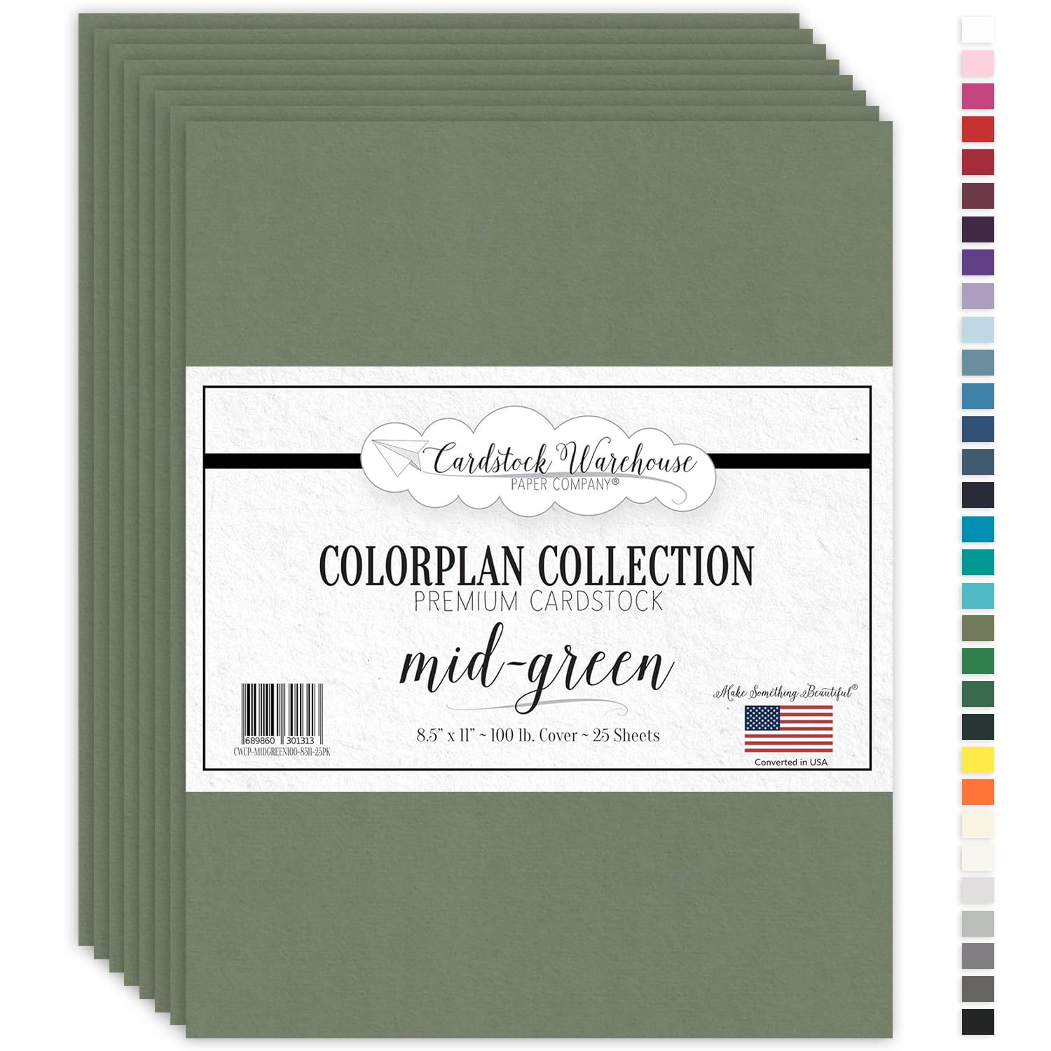 Cardstock Warehouse Colorplan Mid Green Cardstock Paper – 25 Sheets, 8.5 x 11" – 100 lb. / 270 GSM Premium Matte Cover Cardstock for Invitations, Card Making, Scrapbooking & DIY Projects