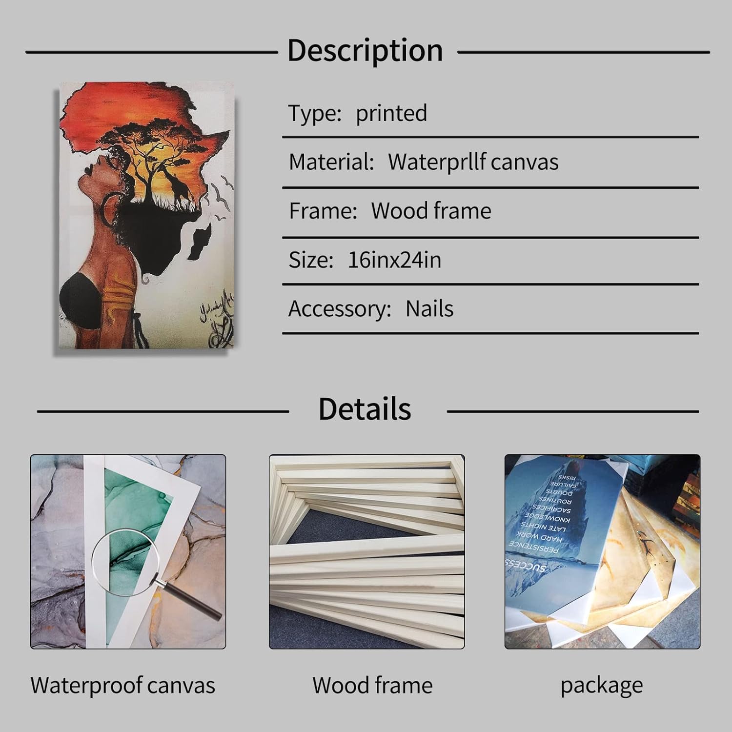 LXLYXM Framed African American Wall Art,Black Girl Wall Art,African Decor,Black Girl Canvas Paintings,Pictures for Living Room Wall Decoration 16"Wx 24"H. Framed FBH02