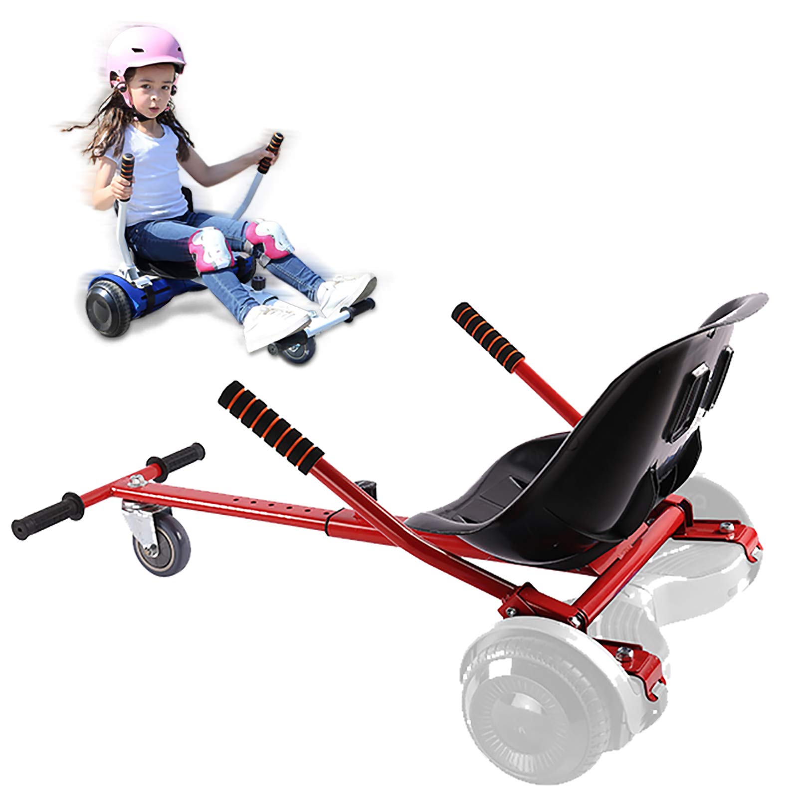 Hoverboard Go Kart Seat Attachment Accessories for Kids Adults, Hoverboard Buggy Attachment with Adjustable Frame for Girls Boys, Transform Hoverboard into a Go Cart, Gift Idea for All Ages, Red