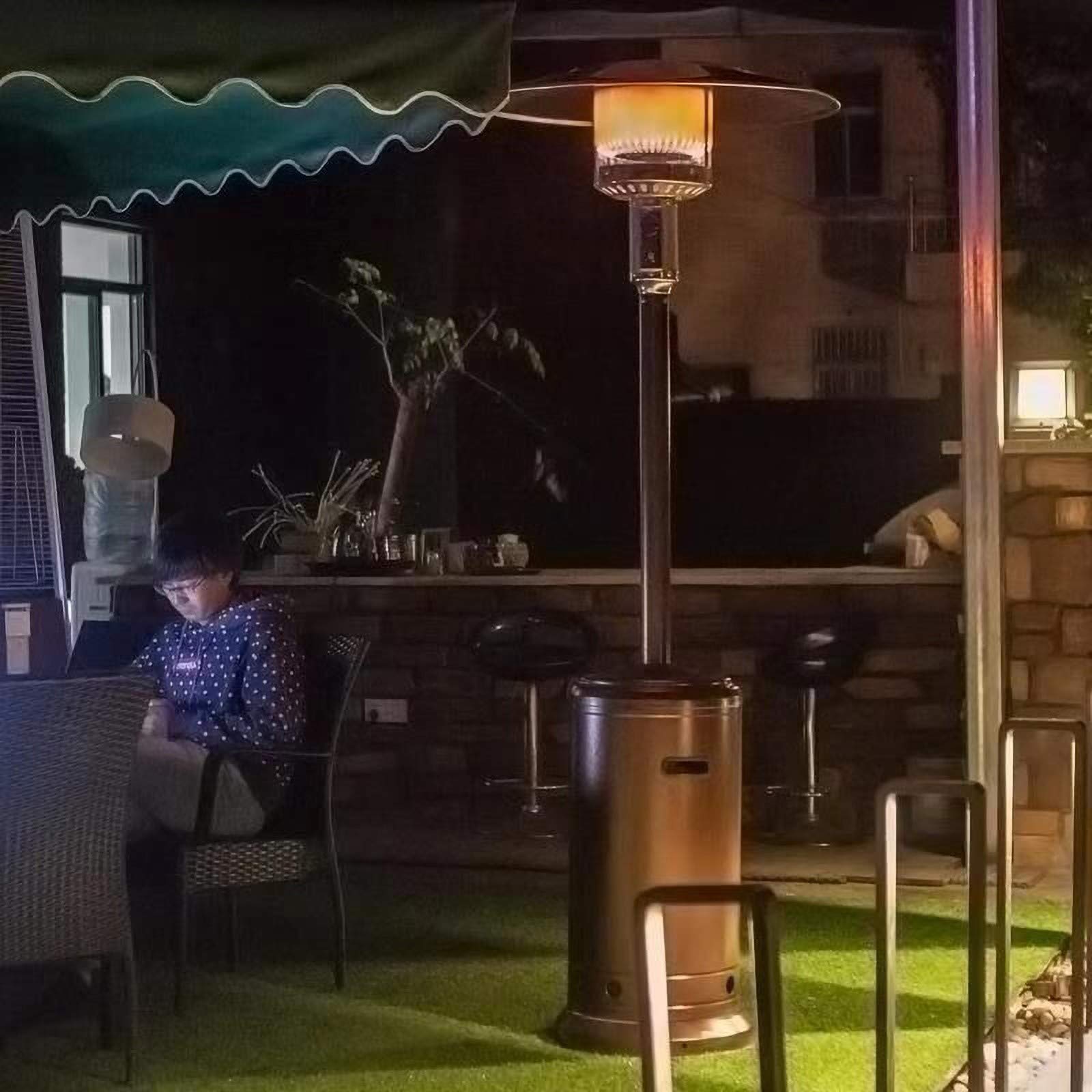 Ogrzewacz tarasowy ze stali nierdzewnej stojąca lampa grzewcza z płynnym propanem, zewnętrzna lampa grzewcza z kółkami, moc 17000-46000 BTU, przenośna konstrukcja do użytku na zewnątrz