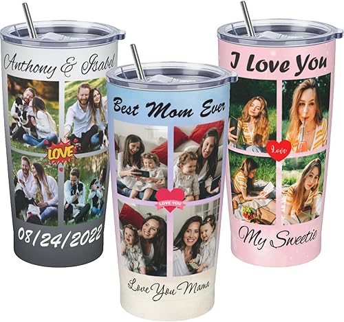 Taza de café personalizada con foto de imagen, vaso de café personalizado de 20 onzas con tapas y pajitas, regalos del día de la madre para mamá y