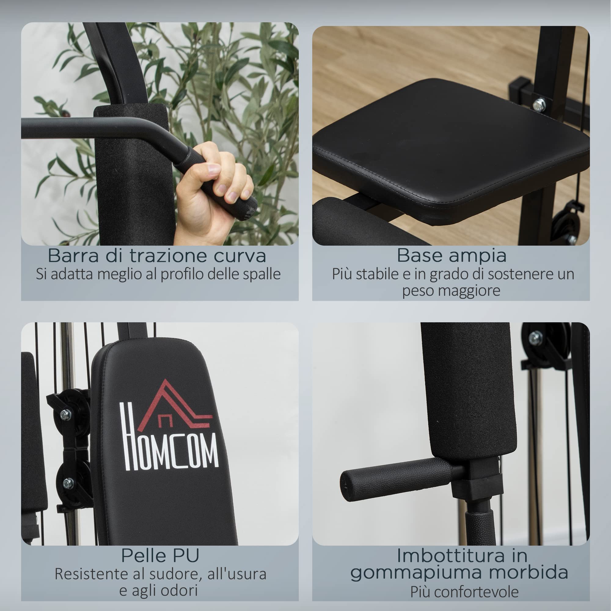 HOMCOM Palestra Multifunzione per Allenamento a Casa e Professionale, Stazione Fitnes in Acciaio con Pesi da 45kg, 135x103x200cm, Nero