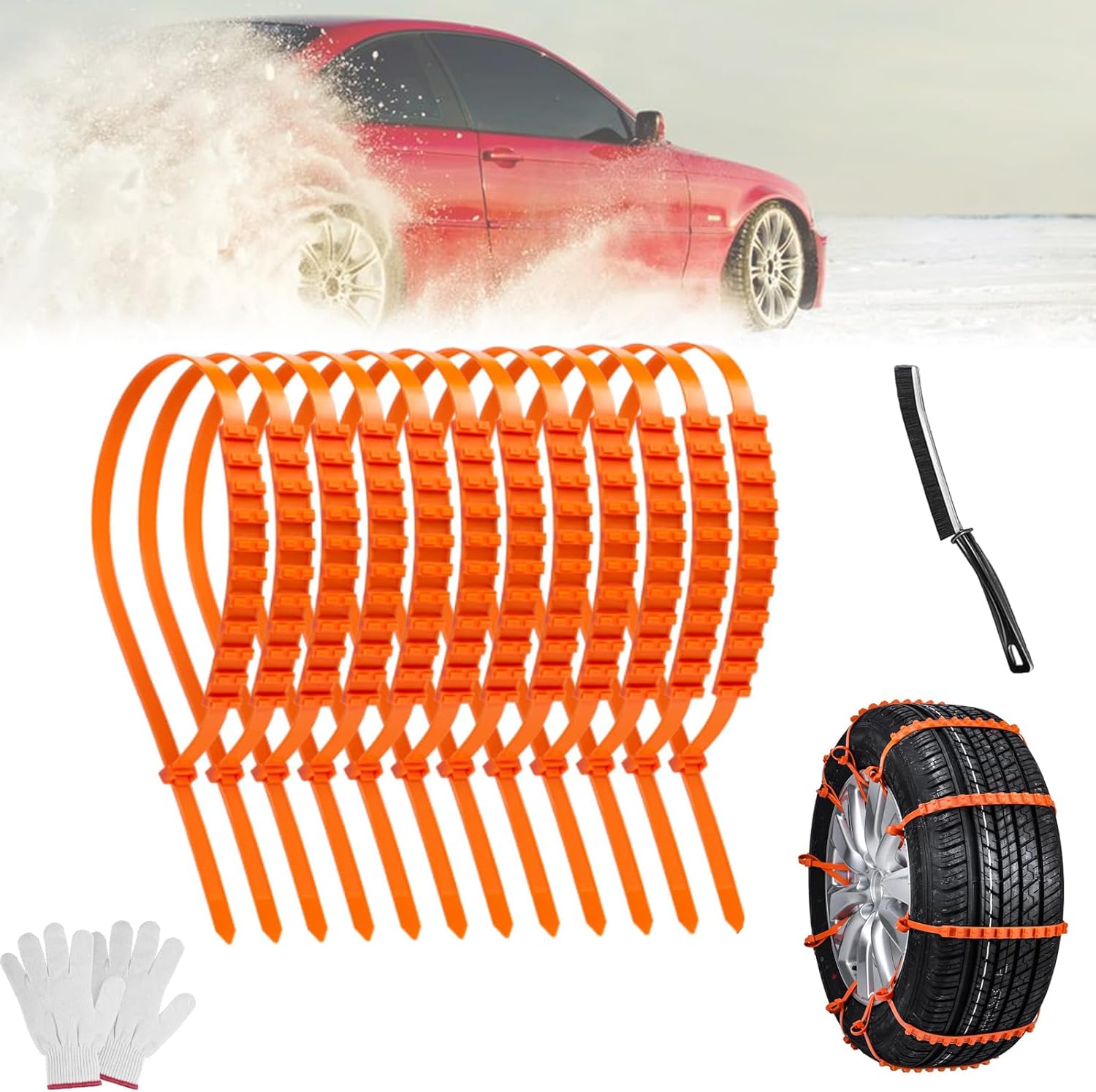 Reusable AntiSkid Snow Tire Chains Nylon Cable Tie Snow Chains For