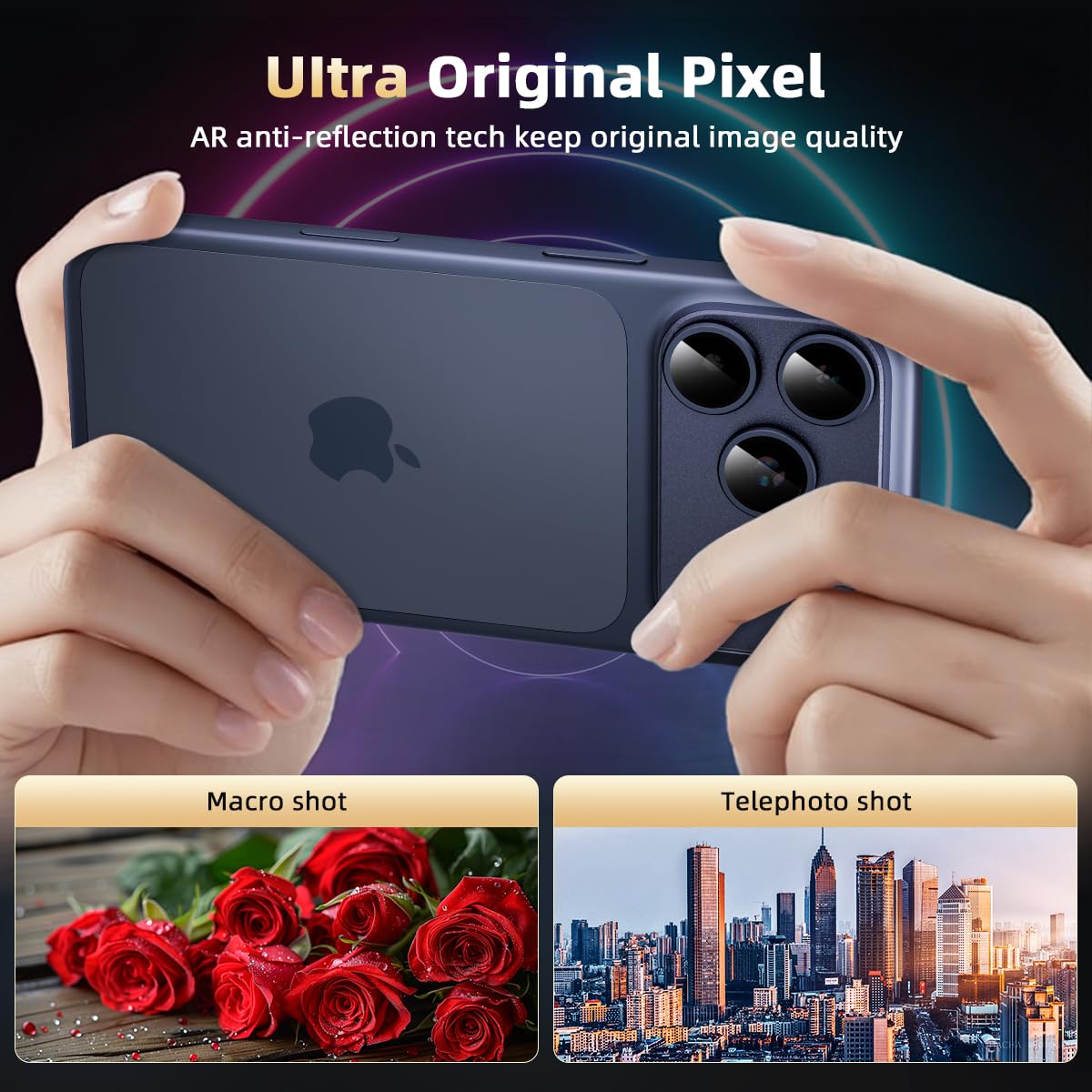 Ochrona Obiektywu Aparatu dla iPhone 17 Pro [Oryginalne Zdjęcia] Hartowane Szkło 9H i Ramka ze Stopu Aluminiowego Lotniczego, HD klarowność, łatwa instalacja, głębinowy błękit