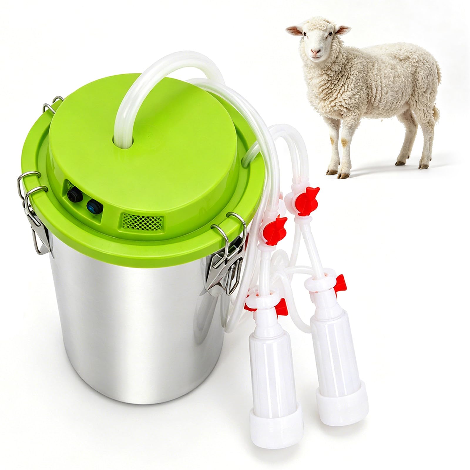 richigblosmum Portable Goat Milker for Cows & Goats, Integrated 48W Pulsation Pump Milking Machine, Auto Full Bucket Shut-Off, 8L–16L Farm Dairy Equipment Sheep-12L
