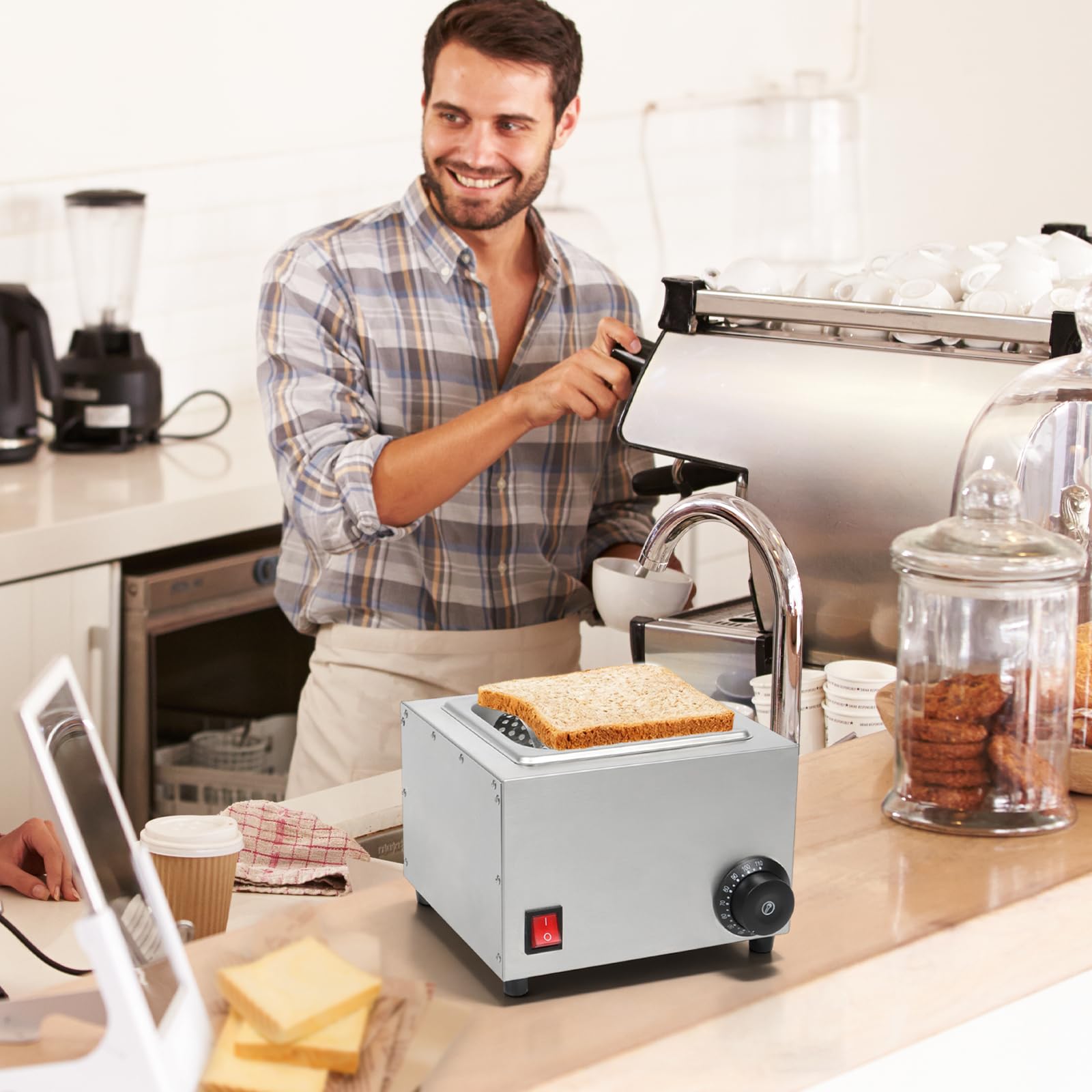 Rouleau à Beurre Électrique, Étaleur de Beurre en Acier Inoxydable 304 avec Température de Chauffage (30°C~88°C) pour Faire Fondre Rapidement Beurre Étaler Beurre Uniformément Sur hamburger Pain Toast