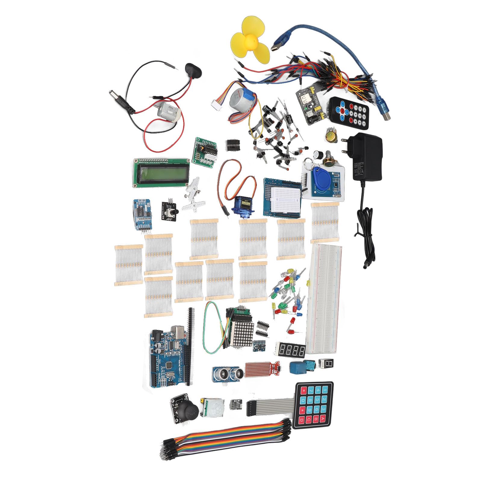 FTVOGUE Kit de Componentes Electrónicos Kit de Inicio de Electrónica de Plástico ABS con Placa de Pruebas Juego de Sensores de Resistencia de Condensador LED Colorido para Proyectos de Aprendizaje