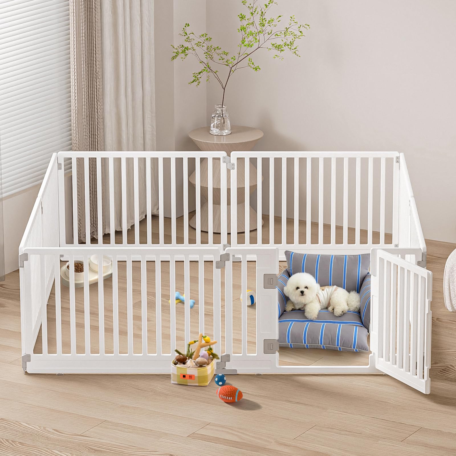 Gupamiga Foldable Dog Puppy Playpen with Door for Home, Solid and Smooth, Easy to Set Up, White, 178 x 178 cm