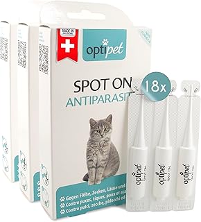 OptiPet Spot On 18 x 1 ml Pipettes for Cats, Highly Effective Up to 72 Weeks Against Mites, Fleas, Ticks, Lice product image