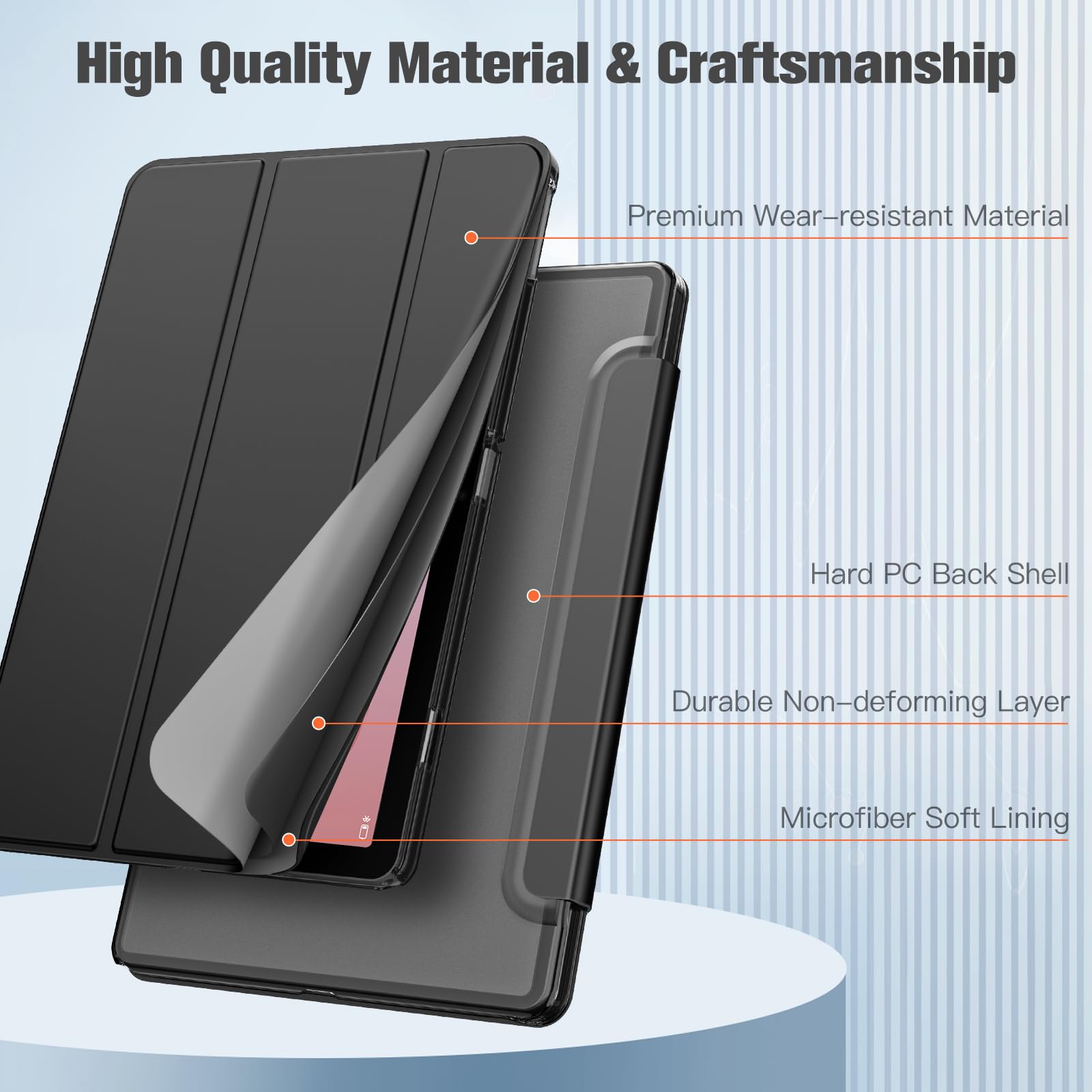 Fintie Etui do Lenovo Tab 10,1 cala 2025 (TB-311FU / TB-311XU), ultracienkie etui ochronne z półprzezroczystą tylną stroną z funkcją automatycznego wygaszenia/wybudzenia (czarne)