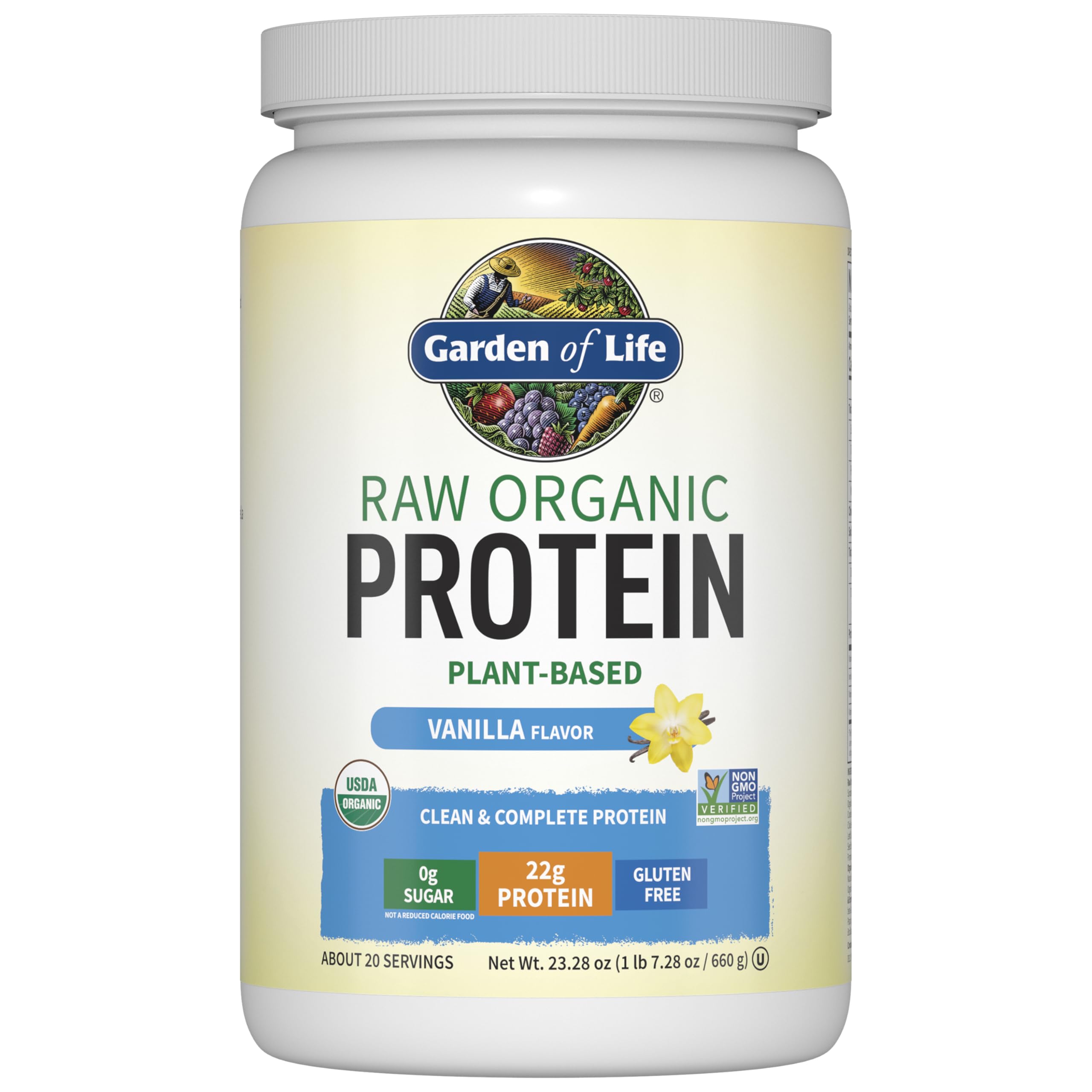 Garden of LifeProtein Powder, Vegan Protein Powder, BCAA, Probiotics & Digestive Enzymes, Gluten & Lactose Free, Vanilla, 1.5 LBUSDA Organic