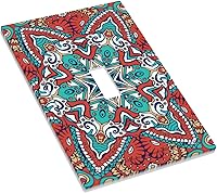 Vista 3 de Placa de interruptor de luz de palanca individual con diseño de flor de mandala, diseño bohemio, hippie, rojo, 1 banda, placa de pared decorativa