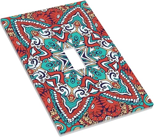 Miniatura 3 de Placa de interruptor de luz de palanca individual con diseño de flor de mandala, diseño bohemio, hippie, rojo, 1 banda, placa de pared decorativa