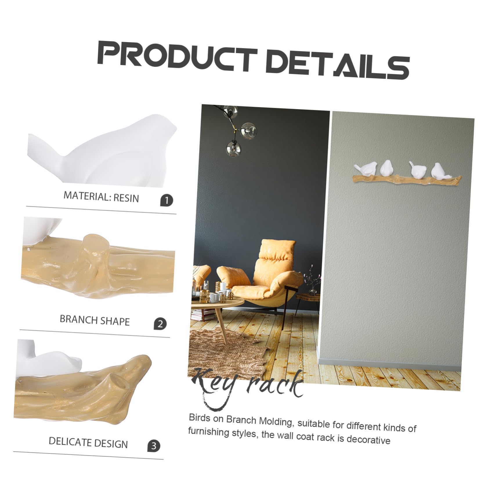 OUNONA Appendiabiti da Muro con Design Decorativo Uccelli su Ramo Gancio Portachiavi per Ingresso Bagno e Corridoio Facile da Installare per Cappotti e Borse
