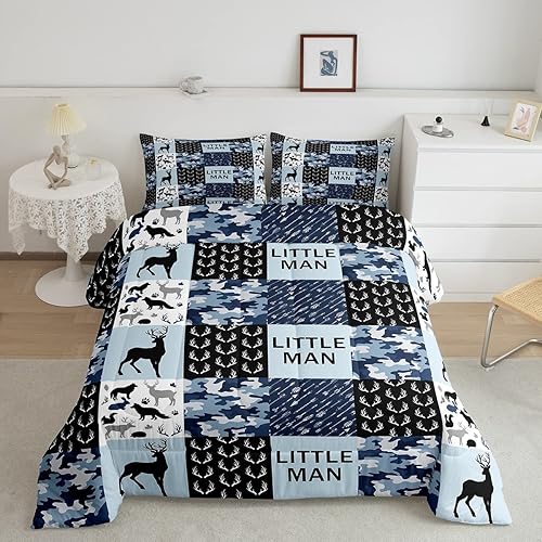 Manfei Juego de edredón de camuflaje con cuernos de ciervo tamaño matrimonial, ropa de cama de retazos geométricos de 3 piezas para decoración de disponible en Yaxa Peru