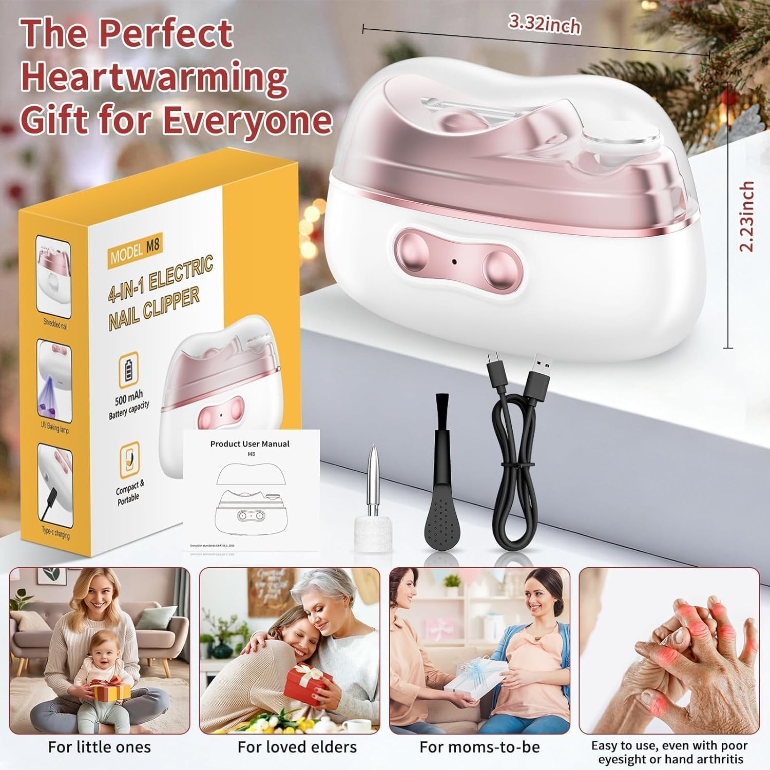 Electric Nail Clippers for Toenails Fingernail - 2026 4 in 1 Automatic Nail Trimmer with Nail File/Polishing/Gel Nail Light - USB Rechargeable for Baby/Kids/Adults/Seniors Thick Nails