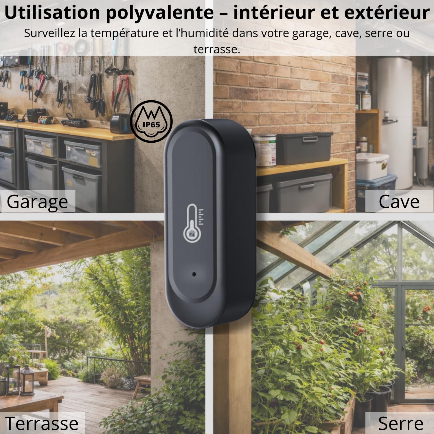 Sone Smart One Capteur Température Humidité WiFi 2.4GHz IP65 Extérieur Intérieur Noir - Thermomètre Hygromètre Connecté Tuya Smart Life - Sans Passerelle - Piles Non Incluses