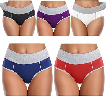 wirarpa Women's Cotton Underwear High Waist Stretch Briefs Soft Underpants Ladies Full Coverage Panties 5 Pack
