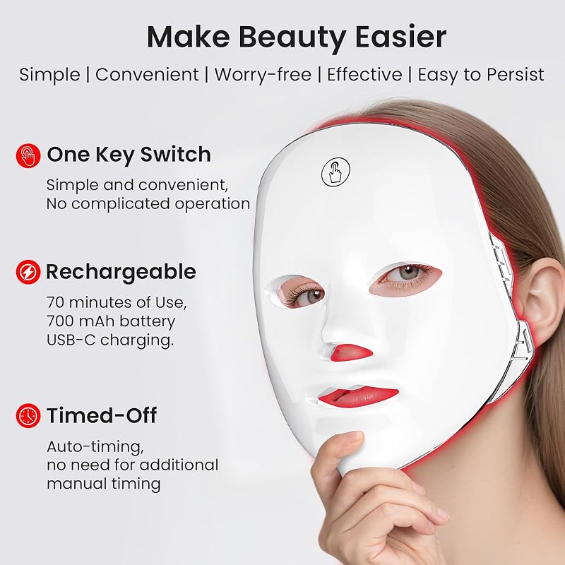 SUERBEATY Red Light Mask For Face, 7-1 Colors Red Light Face Mask, Facial Skincare At Home, Cordless, Portable and Rechargeable image 6