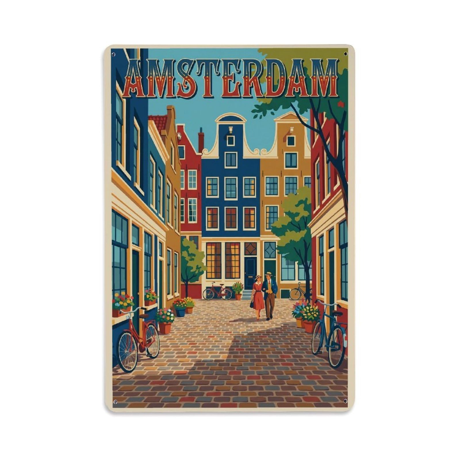 Vintage Travel Courtyard Netherlands Inner Metal Tin Sign