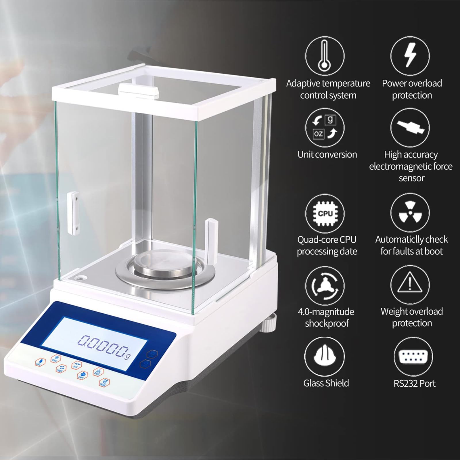 Precyzyjna laboratoryjna waga analityczna dla laboratoriów Apteki Sklepy jubilerskie Szkoły Zakłady chemiczne Kalibracja zewnętrzna Pojemność 1000 g z dokładnością 0,01 g